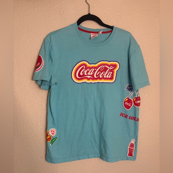 Coca Cola x STAPLE Blue 80s theme Short sleeve shirt large RARE - Picture 1 of 7
